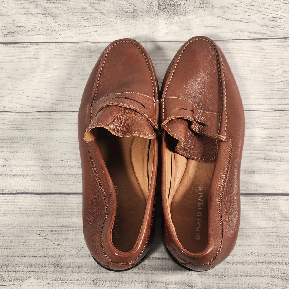 Donald Pliner Miles Men's Size 11.5 M Soft Tumble Leather Loafers Brown Cognac - Picture 6 of 9